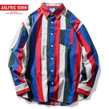 Aelfric Eden, широкие полосатые Цветные Лоскутные дизайнерские рубашки в стиле хип-хоп Харадзюку, мужские рубашки, Повседневная Уличная одежда FC28