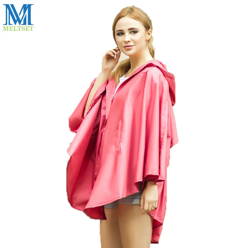 Meltset New Trendy Colorful Raincoat Pongee Outdoor Raincoat Women