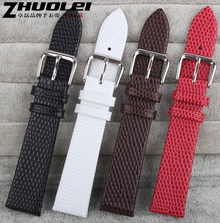 Free Shipping 14mm New Women Brown Genuine Leather Watch BANDS Strap Bracelets Silver Polished Deployment Clasp
