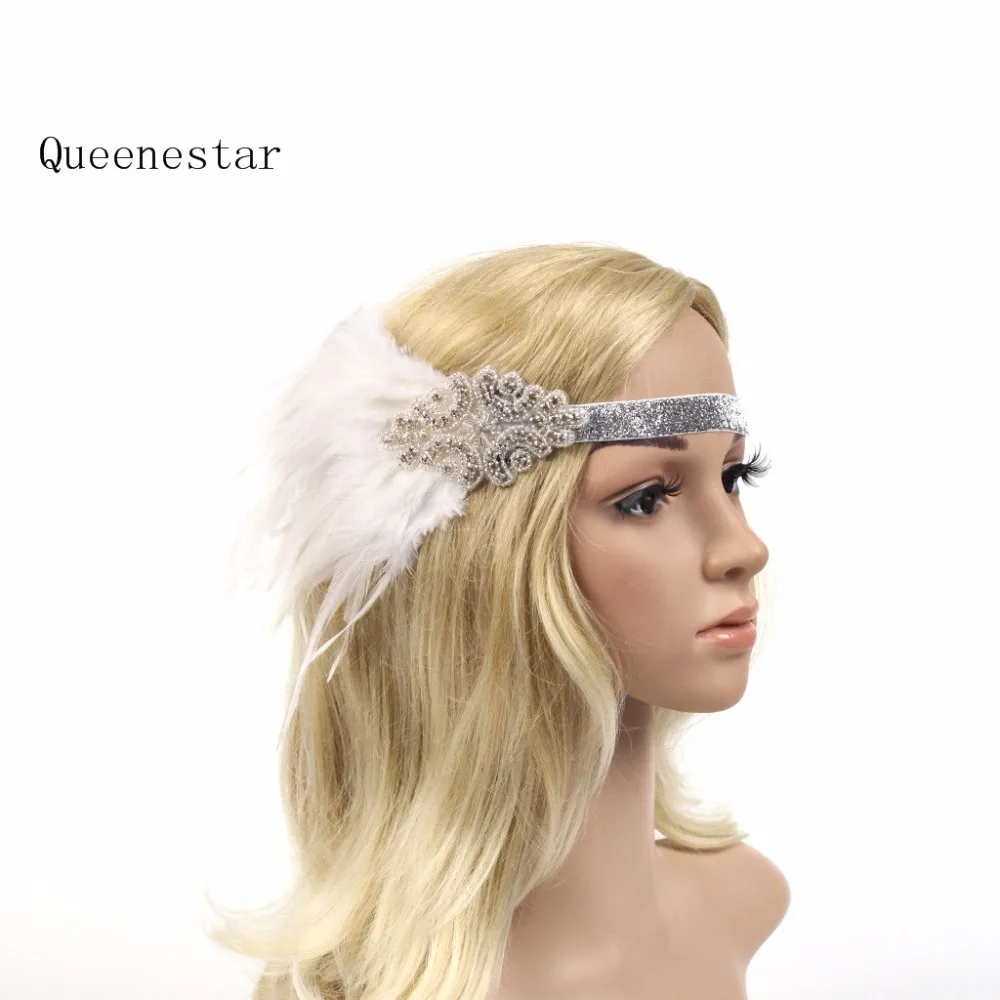 Красно-белая повязка на голову с перьями для девочек 1920 s Great Gatsby Royal Ascot гонка вуалет Свадебная вечеринка невесты блесток перо головной убор