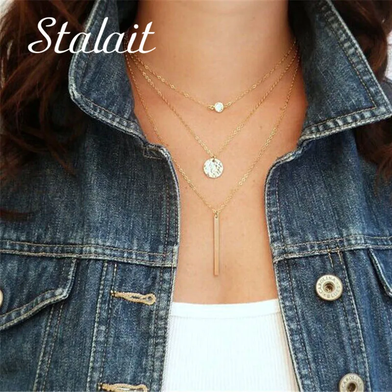 

Wishing Bone Metal Chain Pendant Necklace Three Piece Multi Layer Necklaces Female