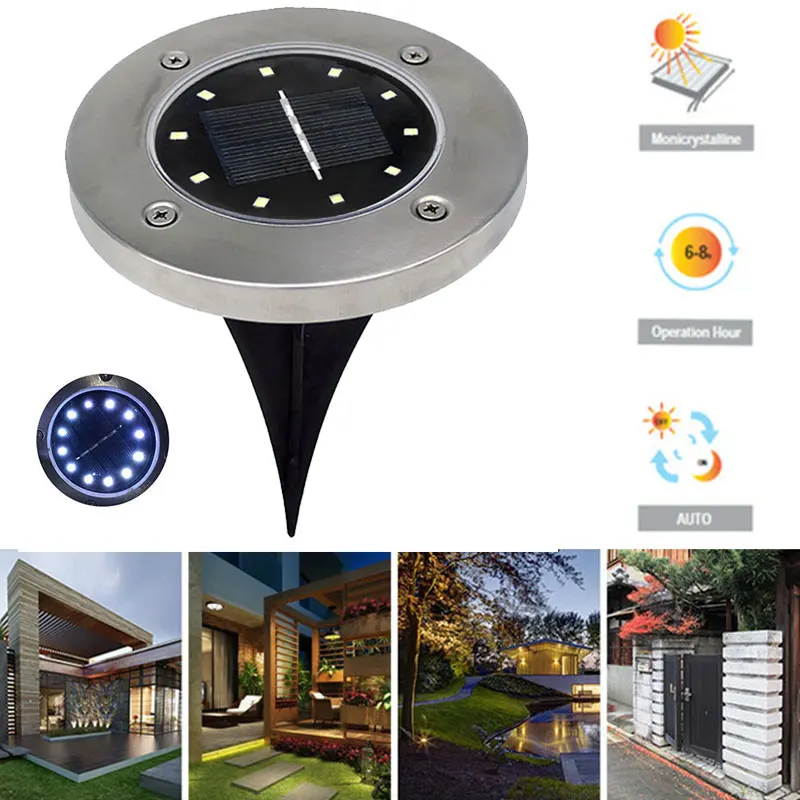 

10 LED Solar Power Outdoor Disk Lights Gutter Buried Light Eco-Friendly Walkway Lights Ground Lamp Landscape Light