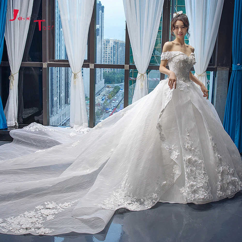 Robe De Mariee Princesse De Luxe 2019 Short Sleeve Pearls