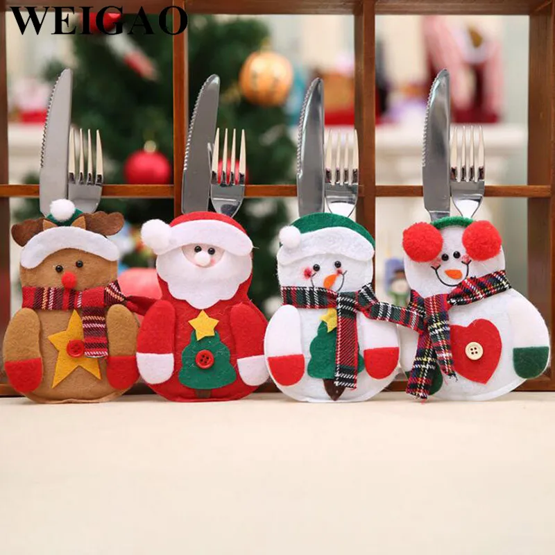 WEIGAO Санта Снеговик чехол для столовых приборов ножи конверт для вилок держатель Карманный стол декор для ужина Рождество год Рождественские украшения для дома
