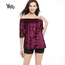 2017 spring and summer word collar exposed sexy lace velvet gold velvet to increase the code jacket short sleeve loose T-shirt