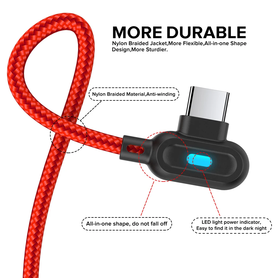 3A Fast Charging USB Type C Cable for Xiaomi Redmi Note 7 Nylon Type-C Quick Charge Cord for Oneplus LG HTC USB-C Data Sync Wire