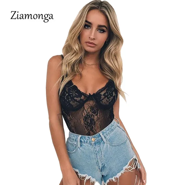 Ziamonga 2017 Body Fitness White Lace Bodysuit Sexy
