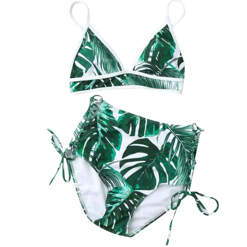 Women Two Pieces Bikini Swimsuit Set Banana leaf Printed Bandage Bathing Suit  Beachwear L M S maillot de bain femme #2p29 (3)