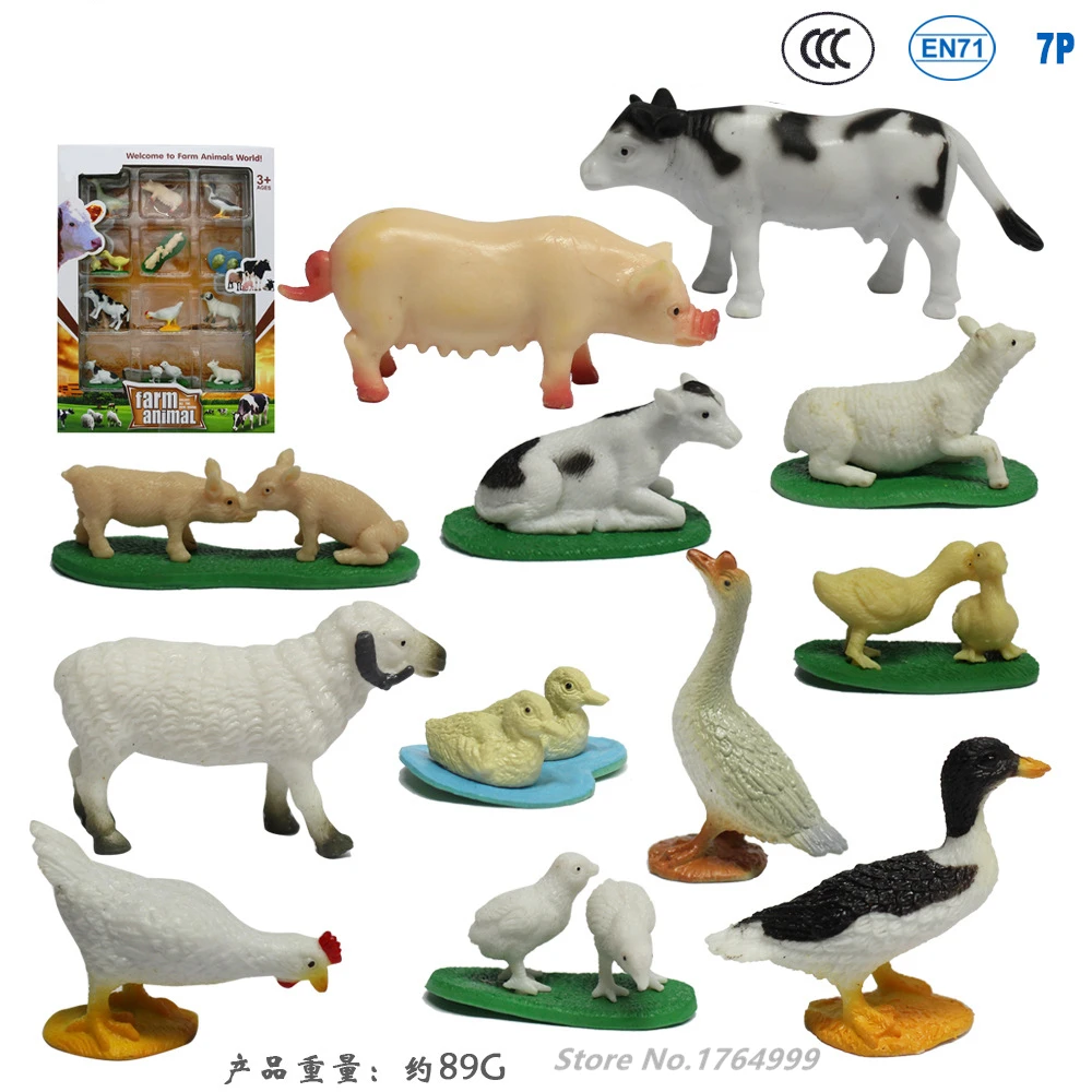 

1set 12PCS PVC Farm World Animals Pig Chick Cows Duck Action Figure Toy Anime Brinquedos Models Children Toys Kids Birthday Gift