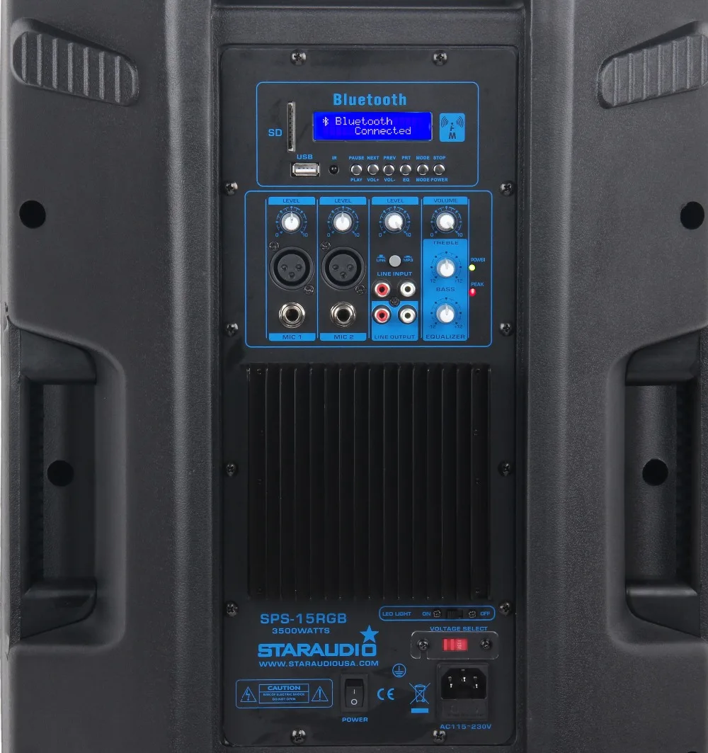 pro 3500W 15inch powered pa stage dj speaker with usb sd bluetooth rgb led light for party disco club bar stage show