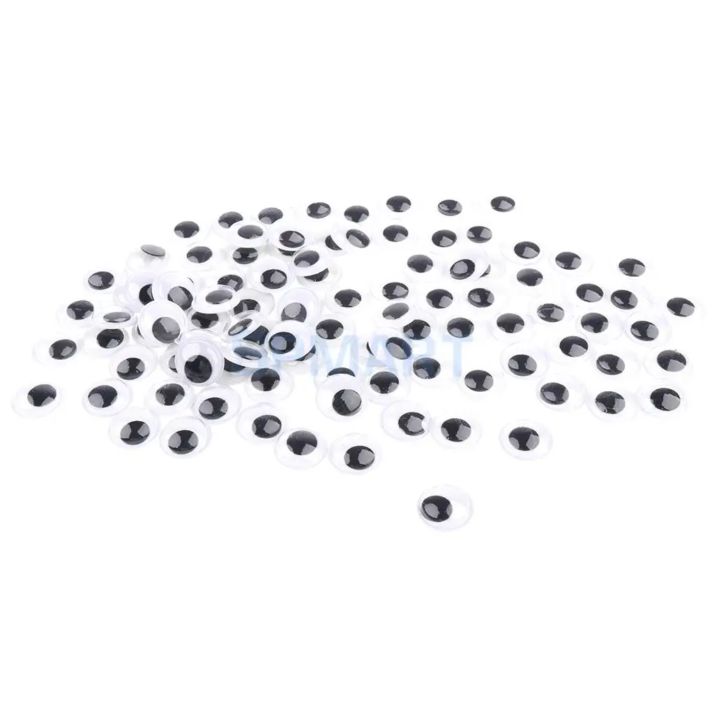100 Pieces Black Mixed Wiggle Googly Eyes with Self-adhesive DIY Scrapbooking Crafts Toy DIY Animal Doll 8MM