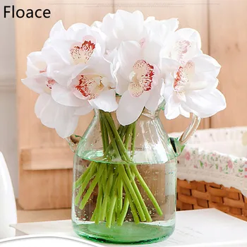 

Real Touch cymbidium 7 heads Short shoot table decoration flower DIY wedding bride hand flowers home decor artificial orchid