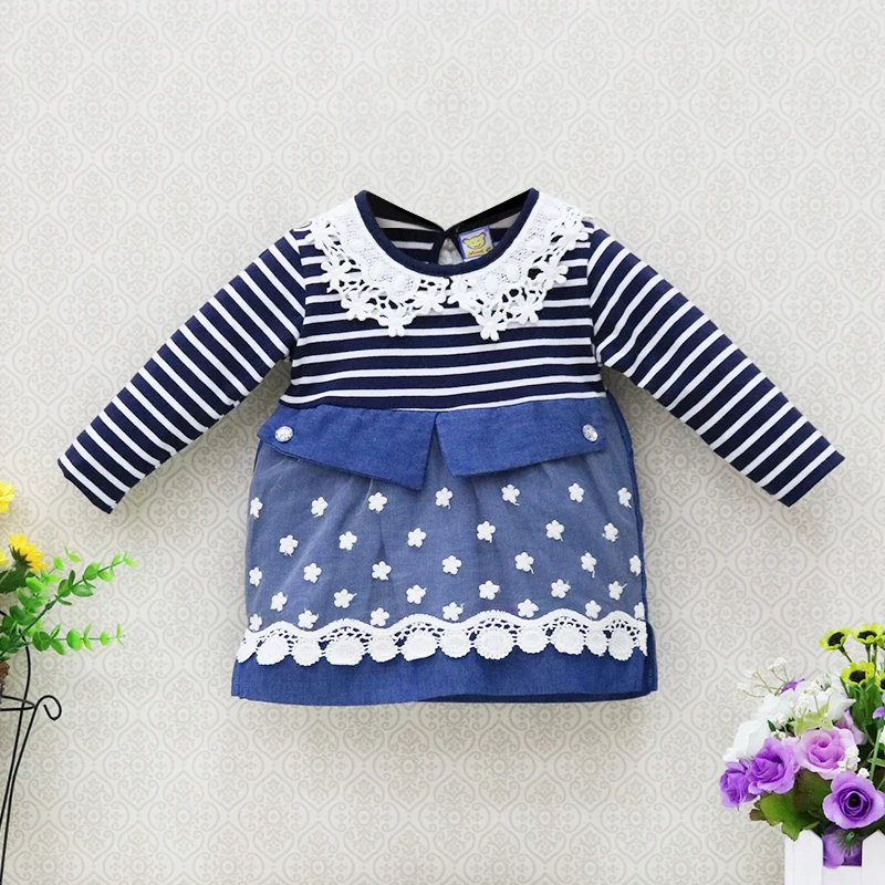

2015 Baby girl summer clothes toddler winter denim fashion cotton long sleeve dress children clothing newborn kids underdress