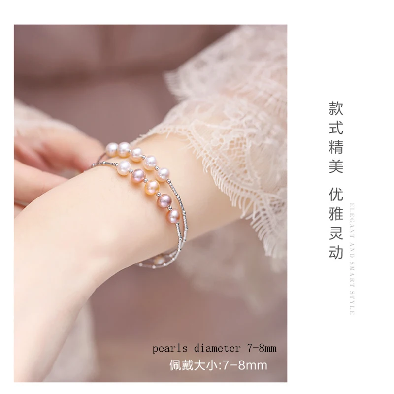 925 sterling silver tube beads pearls elastic memory bangles (15)