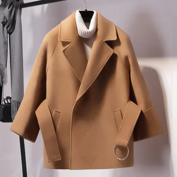 

Autumn Winter Woolen Coat Coat Women Short Woolen Coat Belt Jacket