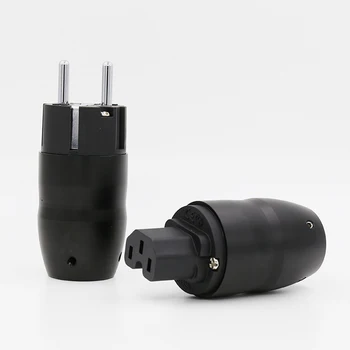 

One pair Black aluminium Rhodium Plated Schuko Power Plug Connector hifi iec female plug