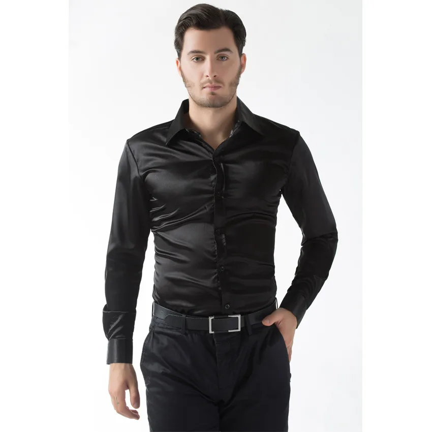 Long Sleeve Men Dress Shirt Black/Wine 