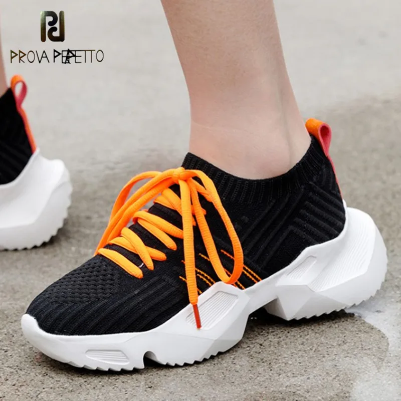 

Prova Perfetto Women's Casual Shoes Breathable Mesh Lace Up Flat Thick Soles Sneakers Woman Brand Designer Shoes For Girls 2019