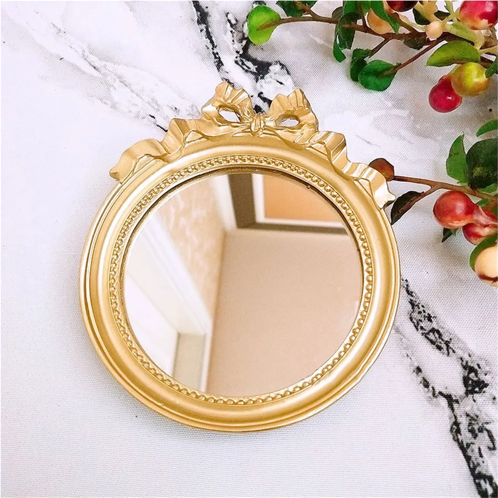 Европейский Винтажный Мини Портативный резиновый стеклянный зеркальный Спокойный макияж тарелка золото/розовый/белый конфеты противни для пирожных инструмент украшение 10 см* 11 см - Цвет: Gold