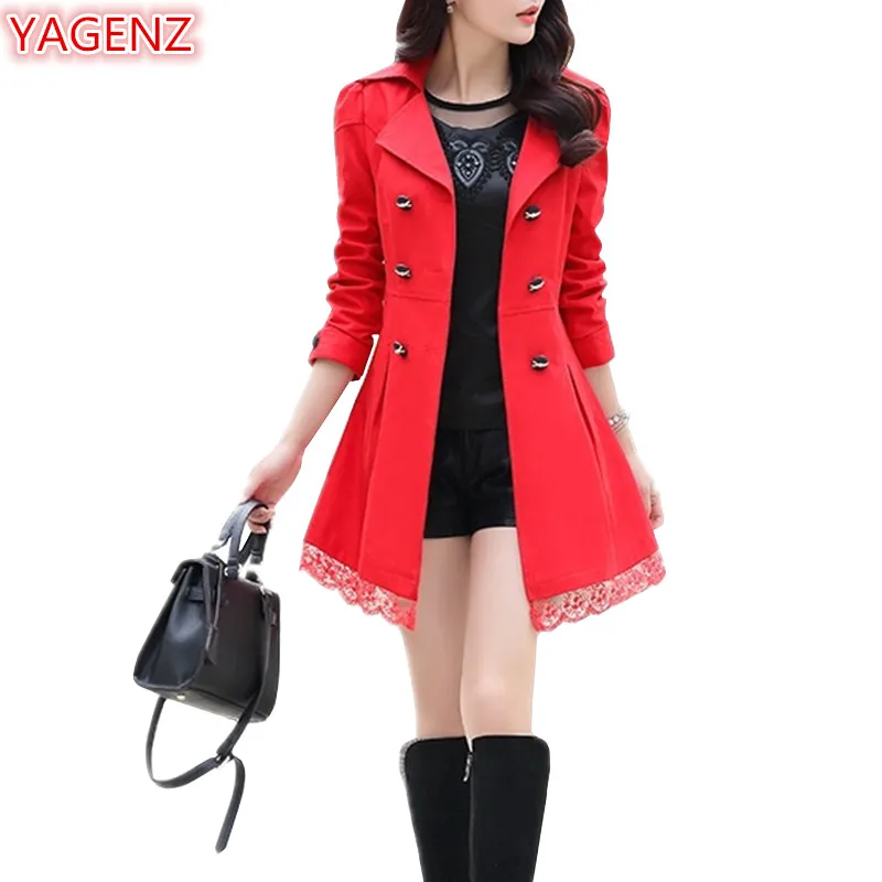 

Women basic coats Large size Women Autumn Lace coat Long sleeves casual coat Female Leisi long section Slim lace coat A71 YAGENZ