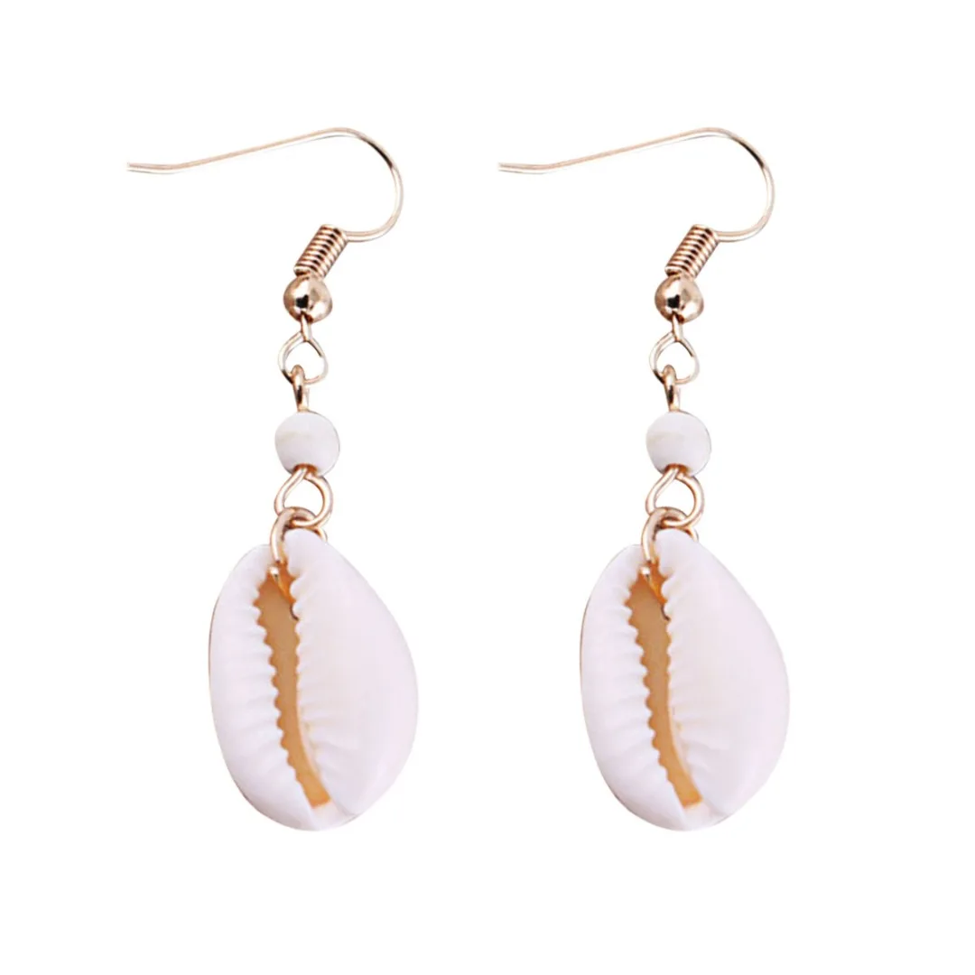 Fashion Women Natural Shell Drop Earrings Bohemian Style Summer Conch Shell Handmade Gold Hook Simple Long Earring oorbellen