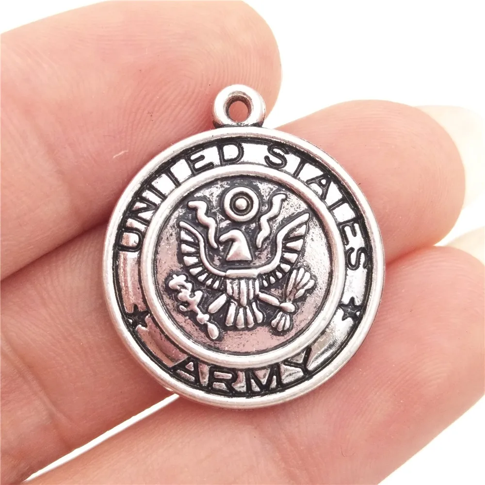 

BULK 30pcs Lots Zinc Alloy Metal US Army Charms Antique Silver Plated Patriotic Military Medal Pendants DIY Making 20*23mm 3g