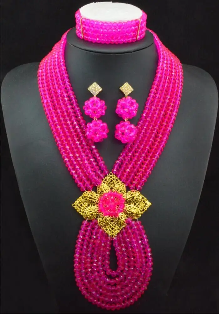 

New African Jewelry Set Rose Nigerian Wedding African Beads Jewelry Set Crystal Gold-color Jewelry Set Free Shipping