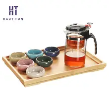 Стеклянный чайник кунг-фу чайный набор чашек деревянный чайный поднос чайный горшок 500 мл Посуда для напитков