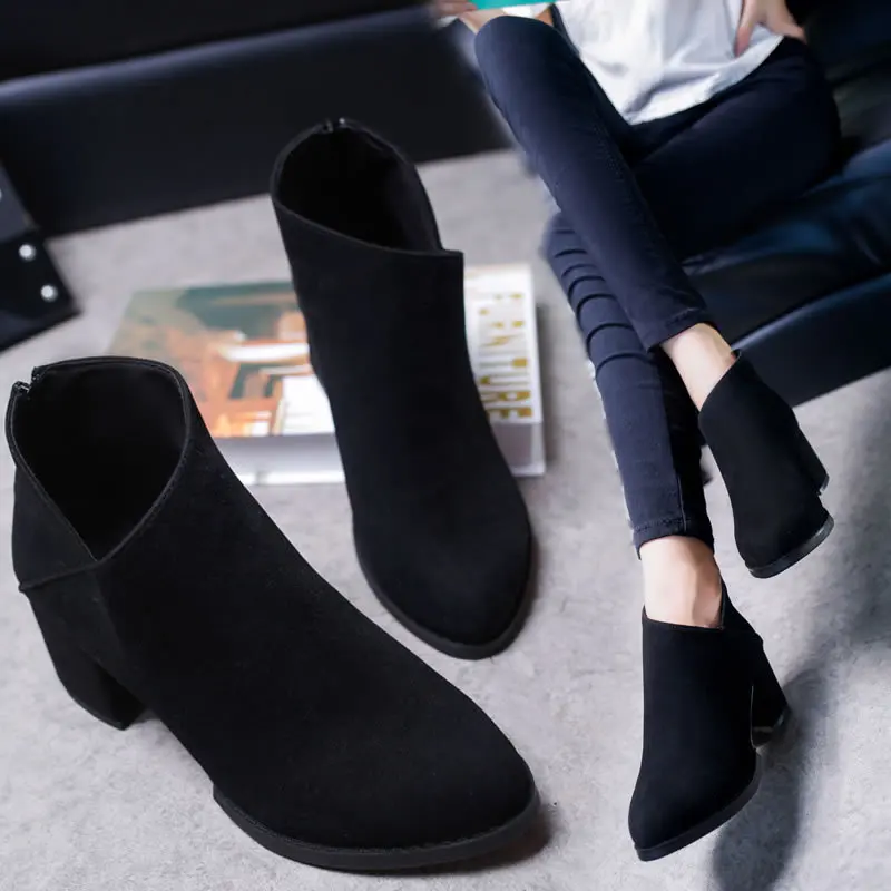 

Fisdyrax Winter Boots women 2018 Ankle Boots For Women Thick Heel Slip On Ladies Shoes Boots Bota Feminina