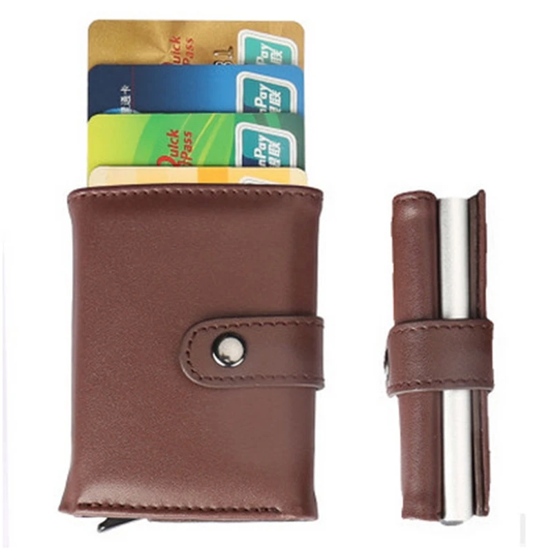 Мода для женщин мужчин RFID Блокировка бумажник алюминий наличные кредитные держатель для карт чехол Мини кожаные кошельки - Цвет: Coffee