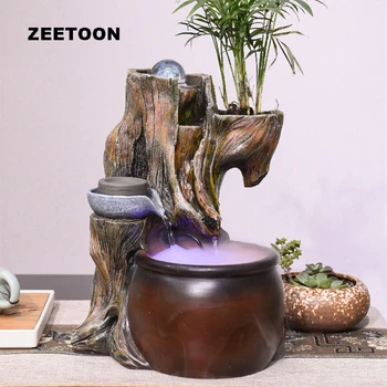 

110V-220V Bonsai Natural Resin Trunk Shape Water Fountain Home Feng Shui Decoration Landscape Humidifier Crafts Flower Pot Gift