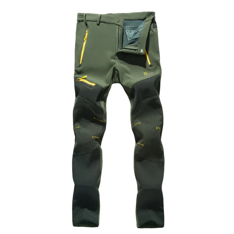 Высокое Качество Логотип Мужские Зимние флисовые софтшелл брюки для улицы водонепроницаемые ветрозащитные длинные брюки походные брюки - Цвет: green
