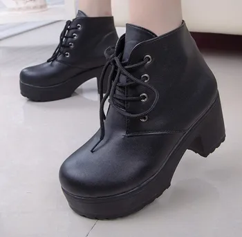 

Women Lace Up Shoes Thick Heel Woman Platform Shoes Platform Heels Ankle Boots