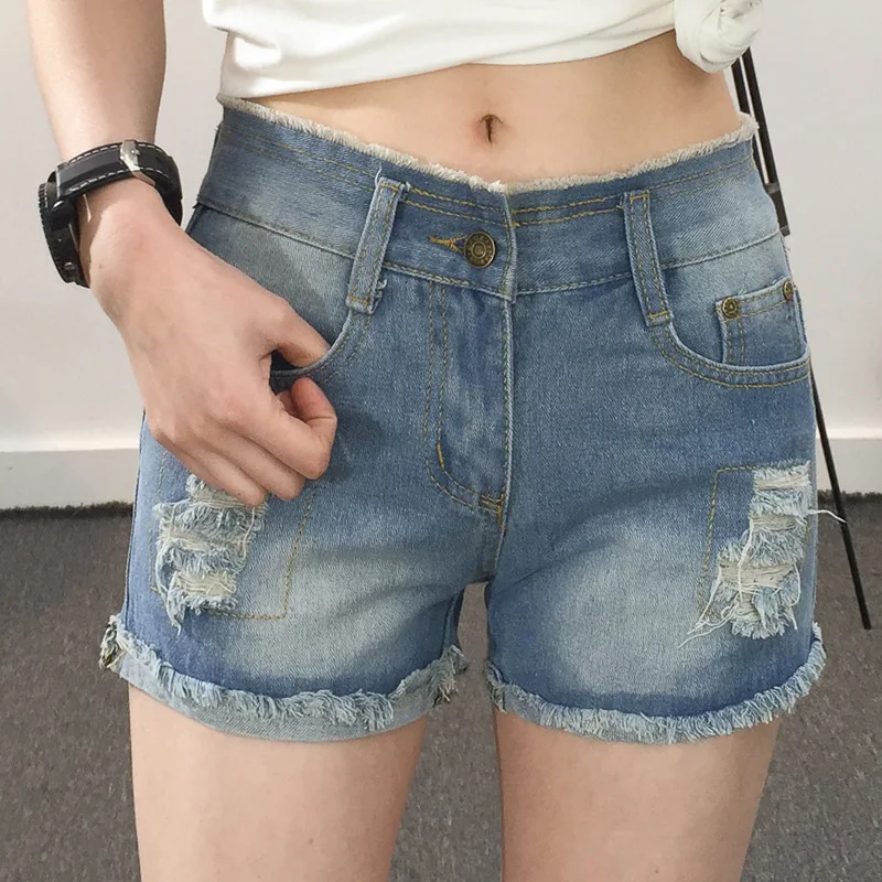 

Plus Size 3XL 4xl 5XL Can 100kg Women Summer Jeans Blue Color Shorts 28