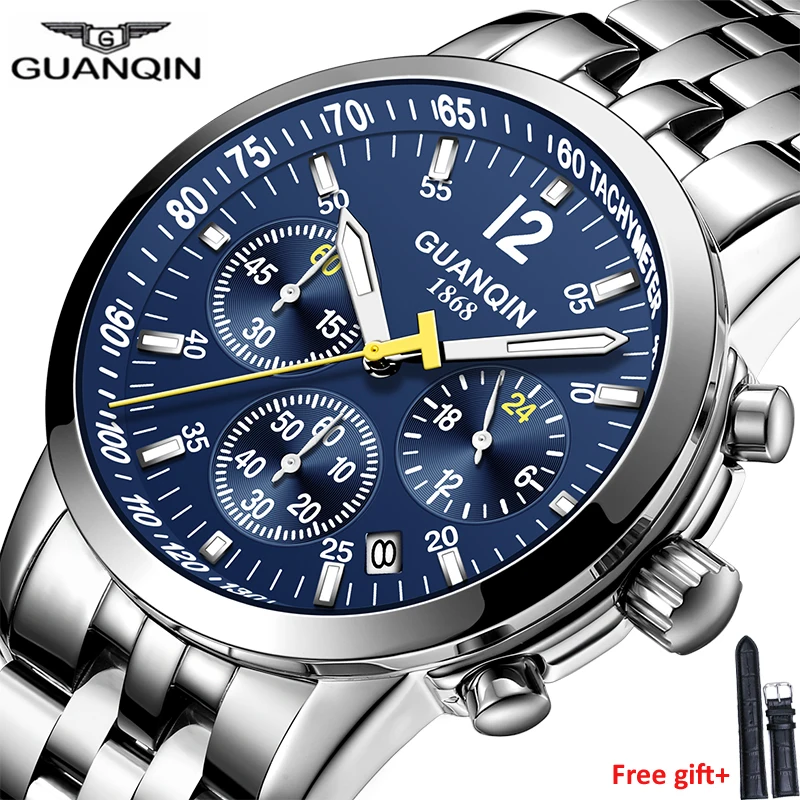 GUANQIN новые мужские часы Топ бренд класса люкс Бизнес водонепроницаемые светящиеся часы кварцевые наручные часы хронограф мужские спортивные часы