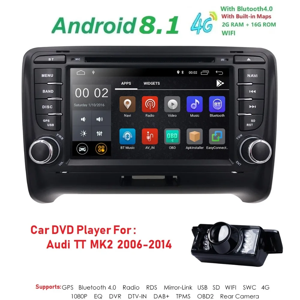 

IPS Android 8.1 2 din Car DVD GPS For Audi TT MK2 2006 2007 2008 2009 2010 2011 2012 2013 2014 multimedia player radio DAB 2GRAM