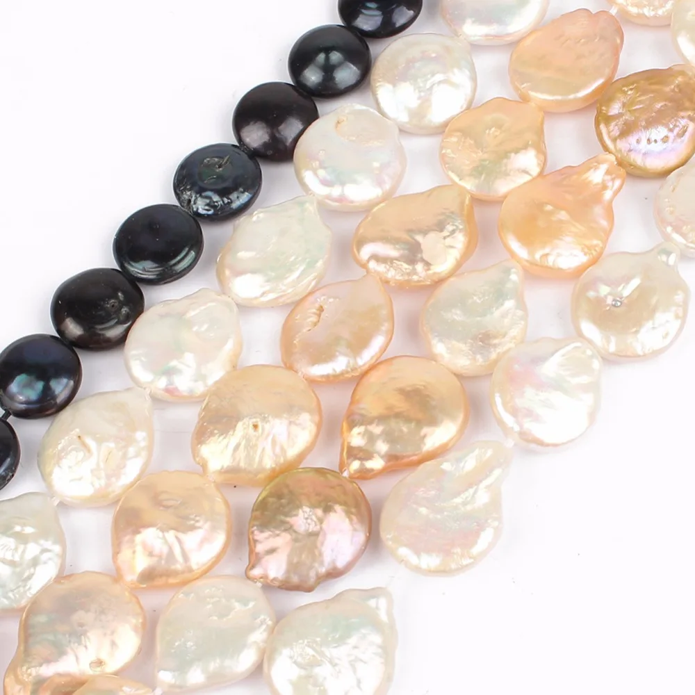 

Fashion natural 14-15mm Coin Cultured shape pearl beads necklace For Women Girl freshwater pearl necklace jewelry making diy