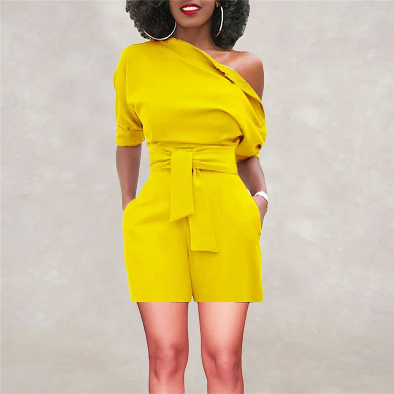 2018 Hot Sale Women's Summer Jumpsuit Sexy Off Shoulder Ruffle Short Romper Fashion Casual Party Jumpsuit  Rompers Holiday #J28 (5)