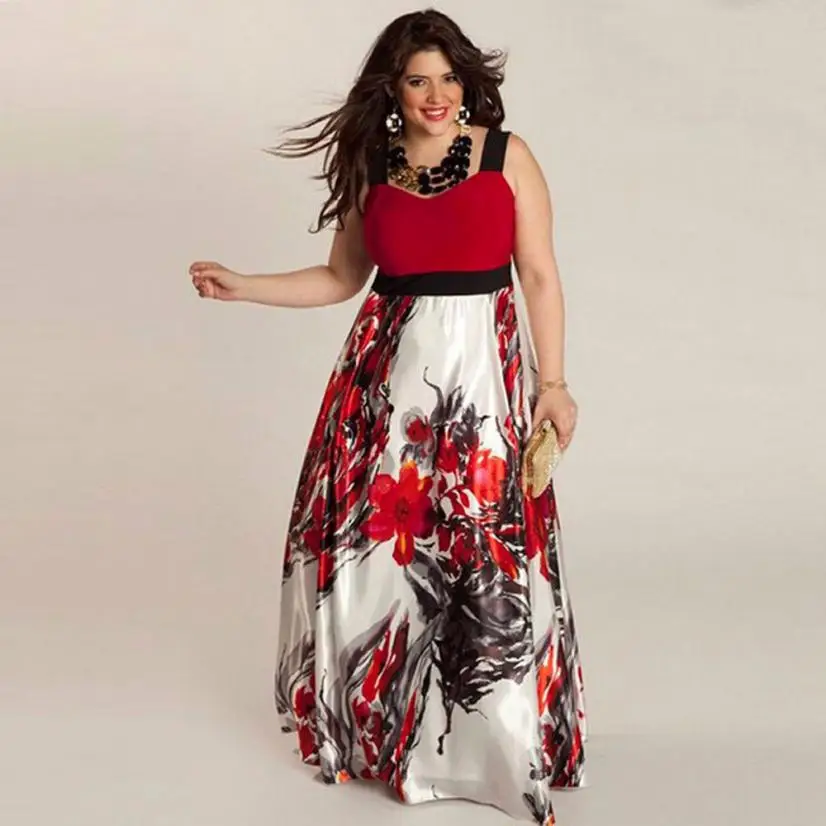 

Plus Size 5XL Women Dress Floral Printed Long Evening Party Prom Gown Formal Dress V-Neck Loose party wedding sundress hot sale
