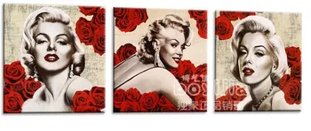 

Movie Star Marilyn Monroe Red Lip And Red Rose Flowers Classic 100% Handpainted Oil Painting on Canvas Wall Art 20x20" 3 Panel