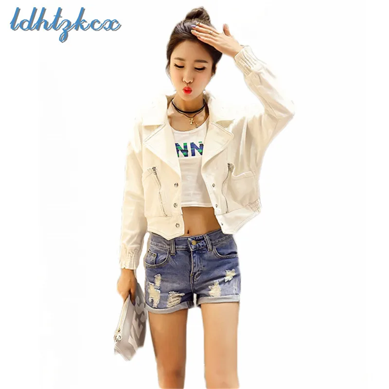 

Korean Version of the White Denim Jacket Female Spring-autumn Short Section Loose Thin Slim Jacket Tide Cowboy Clothing LD136