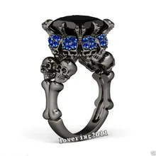 Victoria Wieck Joyería de Las Mujeres Del Cráneo Punky de La Manera anillo de diamante Simulado Sapphire Cz Negro Gold Filled Anillo de Bodas band