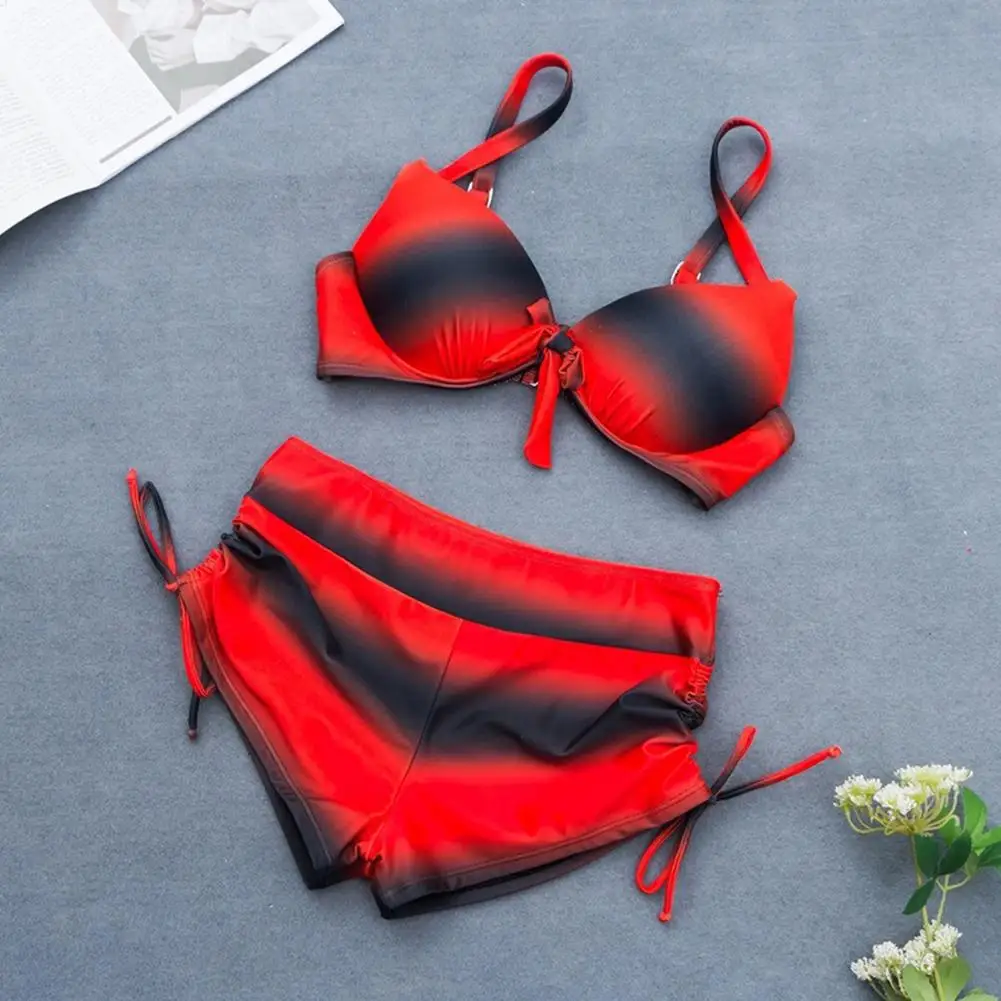 

Women Gradient Printing Boxers Bowknot Bra Bikini
