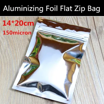 

100pcs 14cmx20cm 150mic Small Silver Aluminizing Foil Zip Lock Bag Dry Food Glossy Packaging Bag