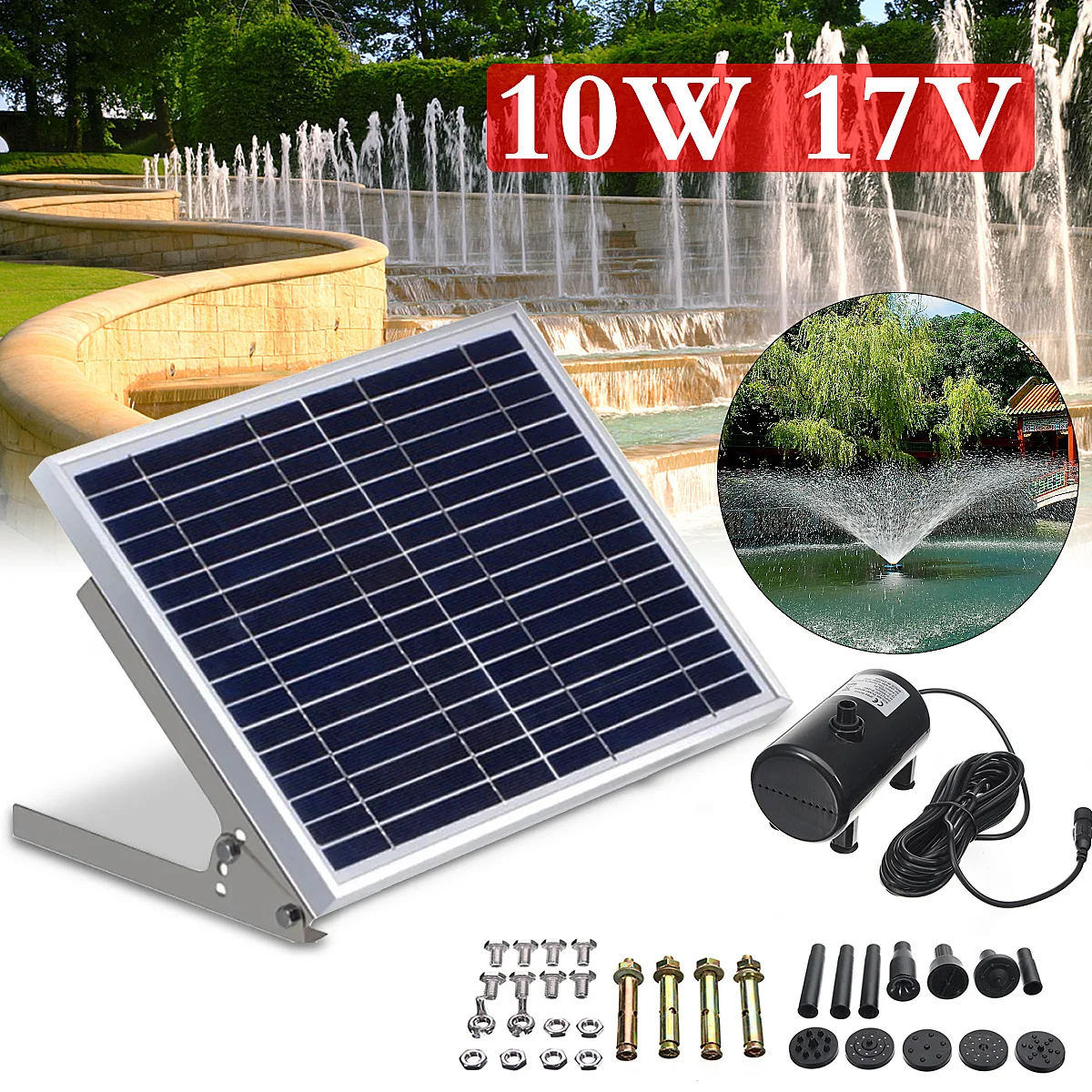 

Solar Panel Brushless Water Fountain Pump System 17V 10W Solar Panel Garden Irrigation Kit For Various Scope Gardening