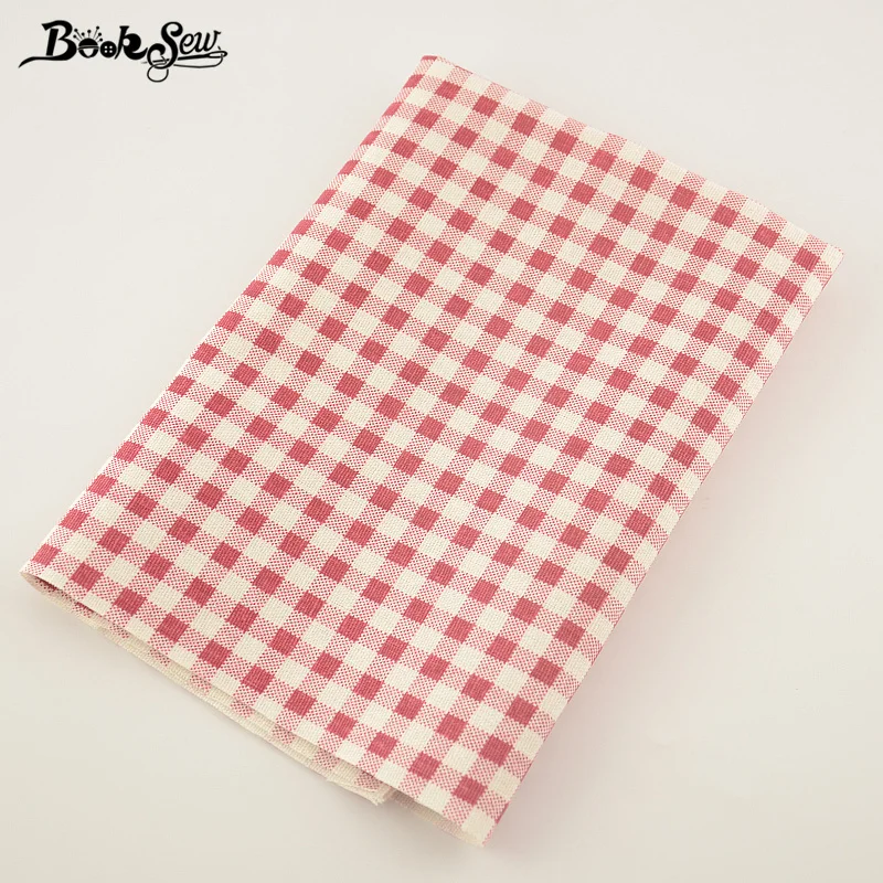 

Booksew Red Check Design Cotton Linen Fabric For Bag TableCloth Curtain Decoration Pillow Zakka Sewing Tissu Material CM