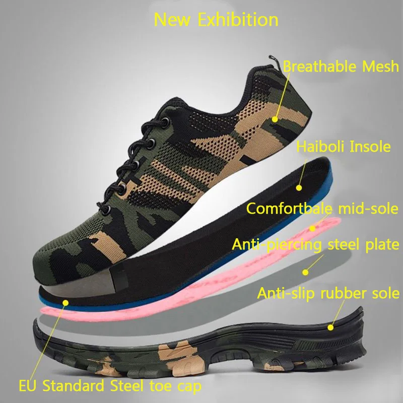 military grade steel toe air mesh breathable safety shoes