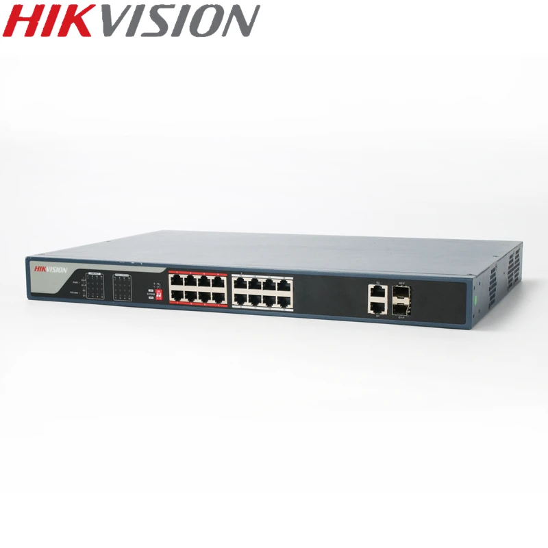 HIKVISION PoE коммутатор DS 3E0318P E неуправляемый 16 портов 10/100 Мбит/с + 2 канала 1000 м для 16CH