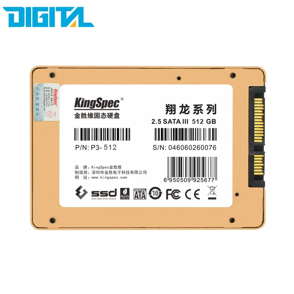 KingSpec P3-512 SATA III 3,0 2," 2,5 дюймов 512 Гб 3D MLC цифровой SSD твердотельный накопитель кэш 512 М для компьютера ПК ноутбук Настольный