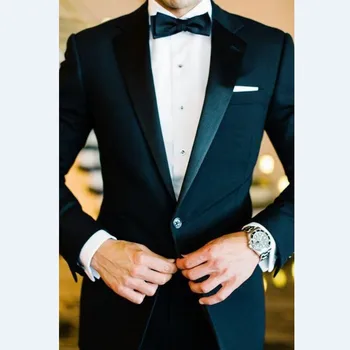 Custom Made Groomsmen Notch Satin Lapel Groom Tuxedos Black Men Suits Wedding Best Man (Jacket+Pants+Tie+Hankerchief) B859 custom made men suits fashion groom suits tuxedos black lapel single breasted men wedding suits tuxedos groomsman suits jacket